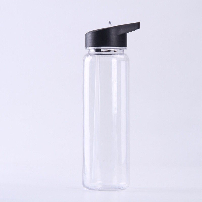 Plastic beverage bottles portable 700ml clear plastic suction nozzle straw sports water bottle