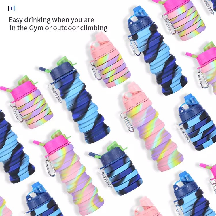 collapsible foldable sport silicone water bottle Customized Logo Sport Water Mug ECO Free Bike Drinking Silicone bottle