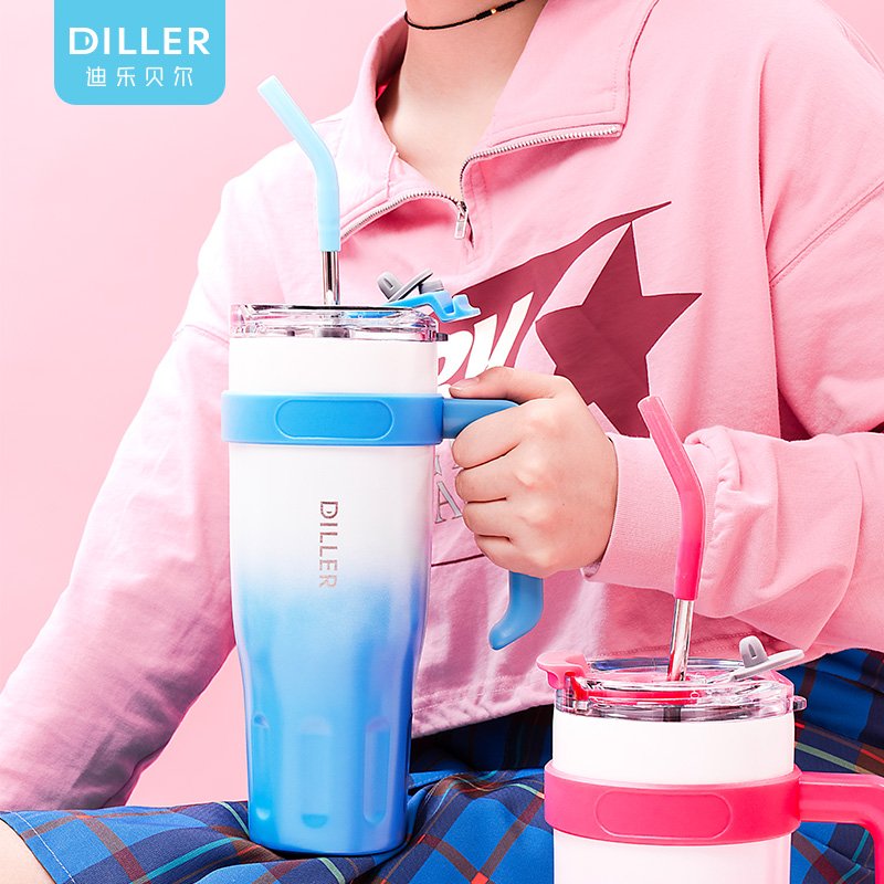 1100ml Insulated Tumbler with Handle and Straw Bulk Wholesale Travel Mug for Hot and Cold Beverage Durable Double Walled Design