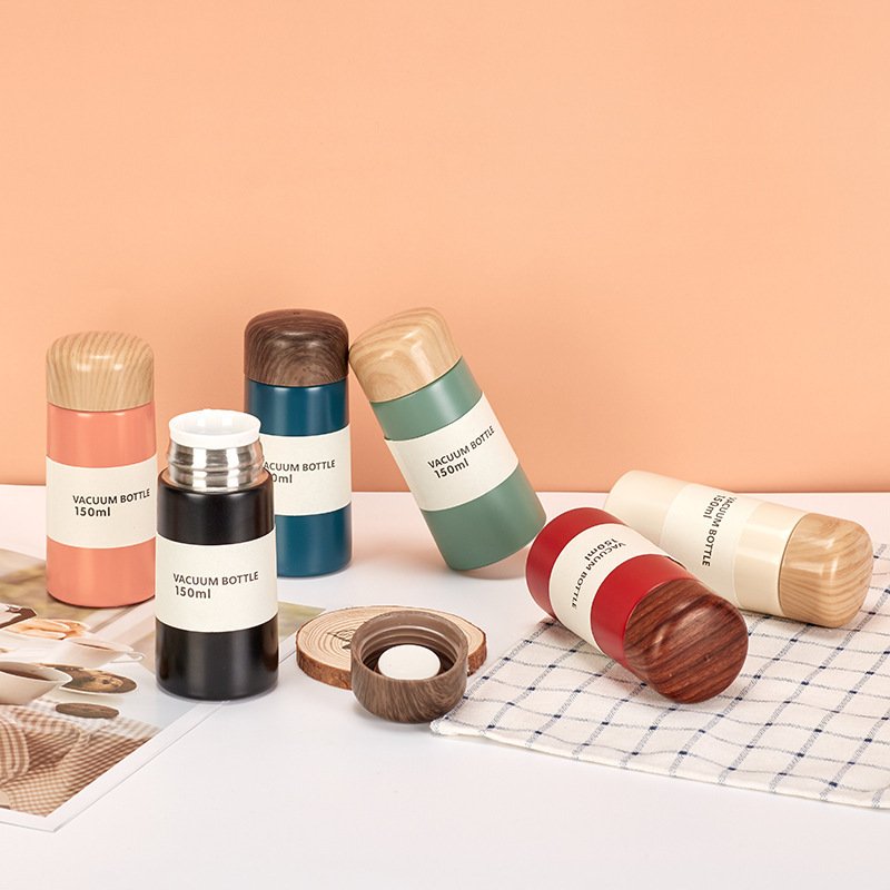 Wholesale Mini Wood Grain Stainless Steel Thermoses Creative Water Bottle Double Wall Stainless Steel Water Bottles