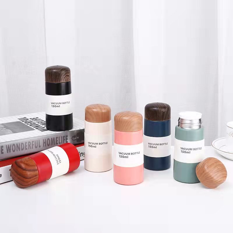 Wholesale Mini Wood Grain Stainless Steel Thermoses Creative Water Bottle Double Wall Stainless Steel Water Bottles