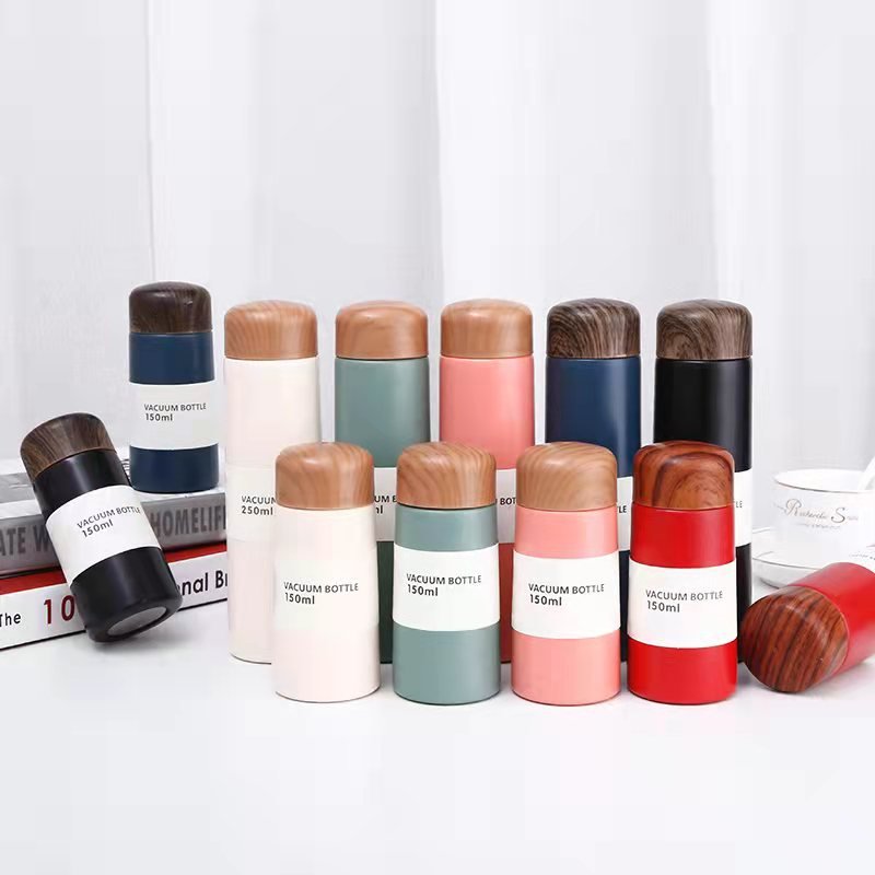 Wholesale Mini Wood Grain Stainless Steel Thermoses Creative Water Bottle Double Wall Stainless Steel Water Bottles