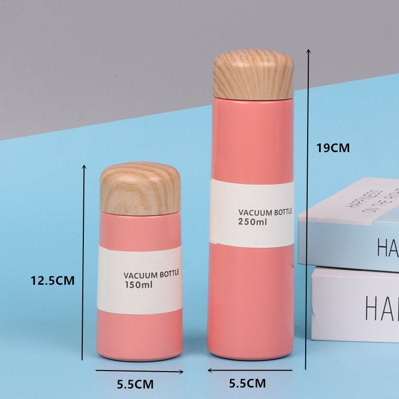 Wholesale Mini Wood Grain Stainless Steel Thermoses Creative Water Bottle Double Wall Stainless Steel Water Bottles