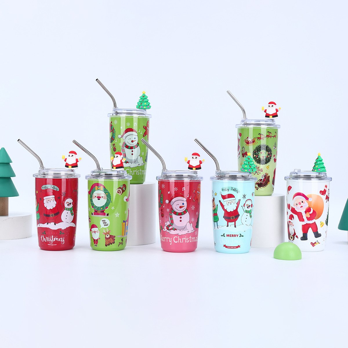 Personalized 460ml Stainless Steel Vacuum Flask & Thermos New Style Christmas Cup Mug with Lids and Straws Personalized Gifts