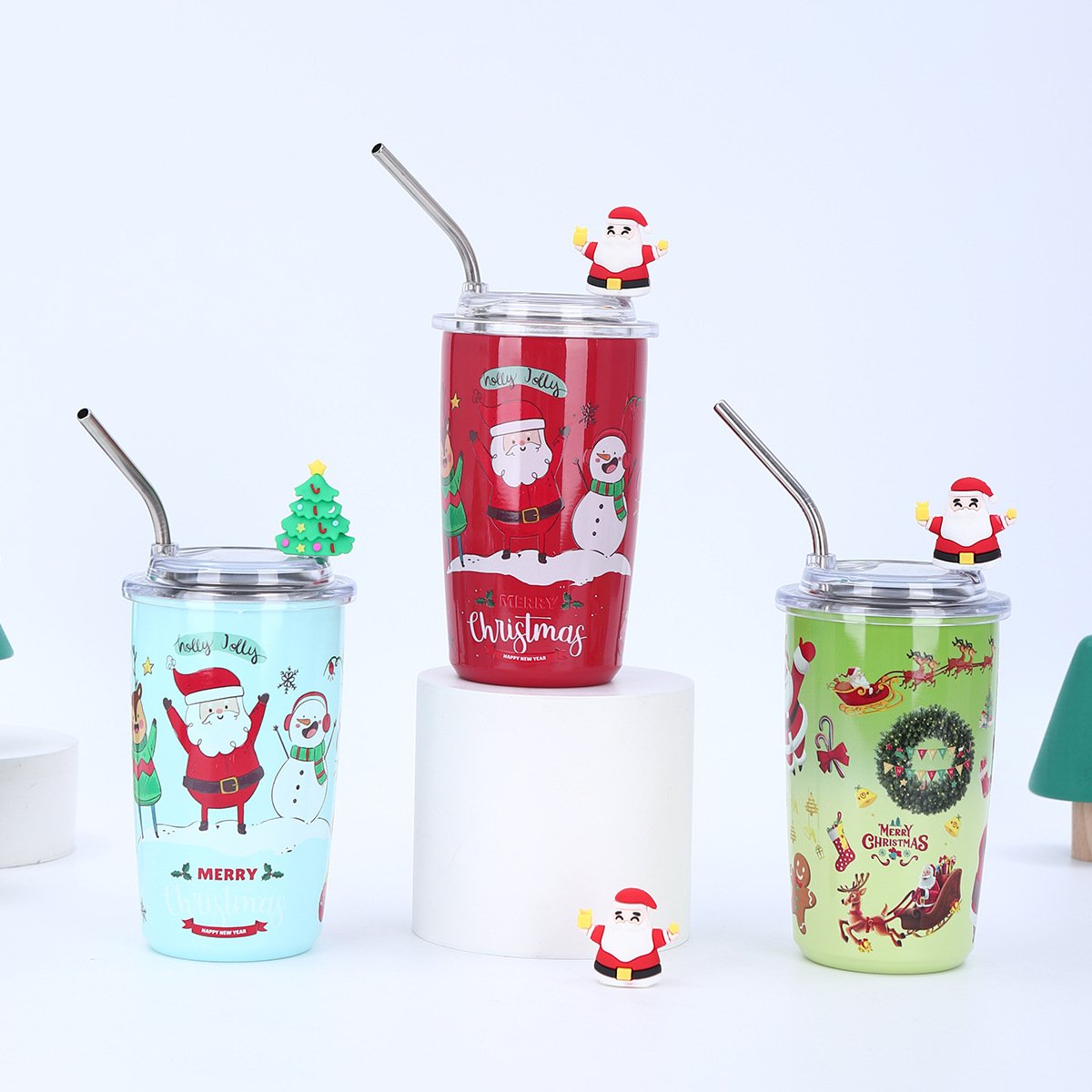 Personalized 460ml Stainless Steel Vacuum Flask & Thermos New Style Christmas Cup Mug with Lids and Straws Personalized Gifts