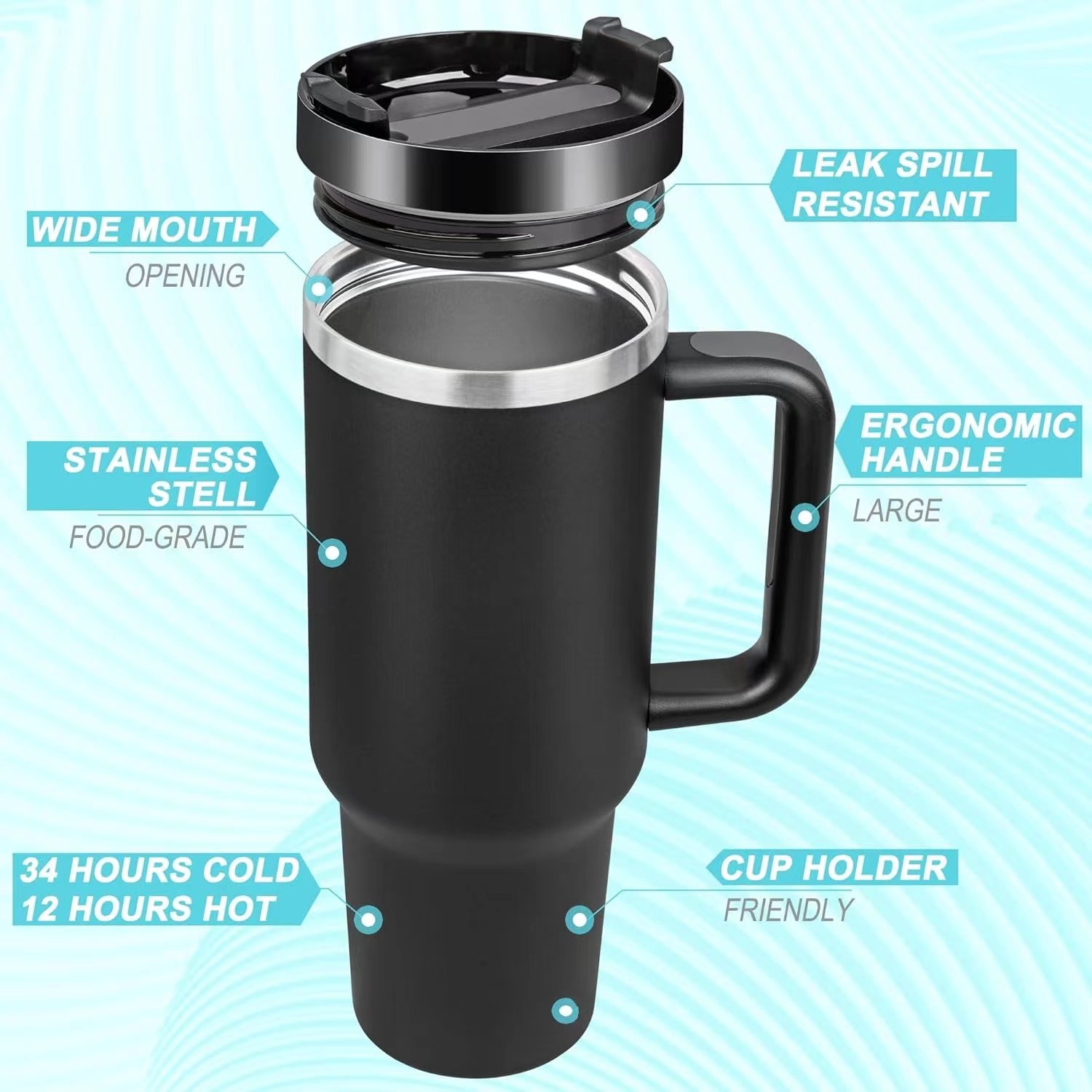 BPA free Leak proof sublimation insulated tumbler 40oz Mugs and cup 304 stainless steel termos camp mug with handle tumble