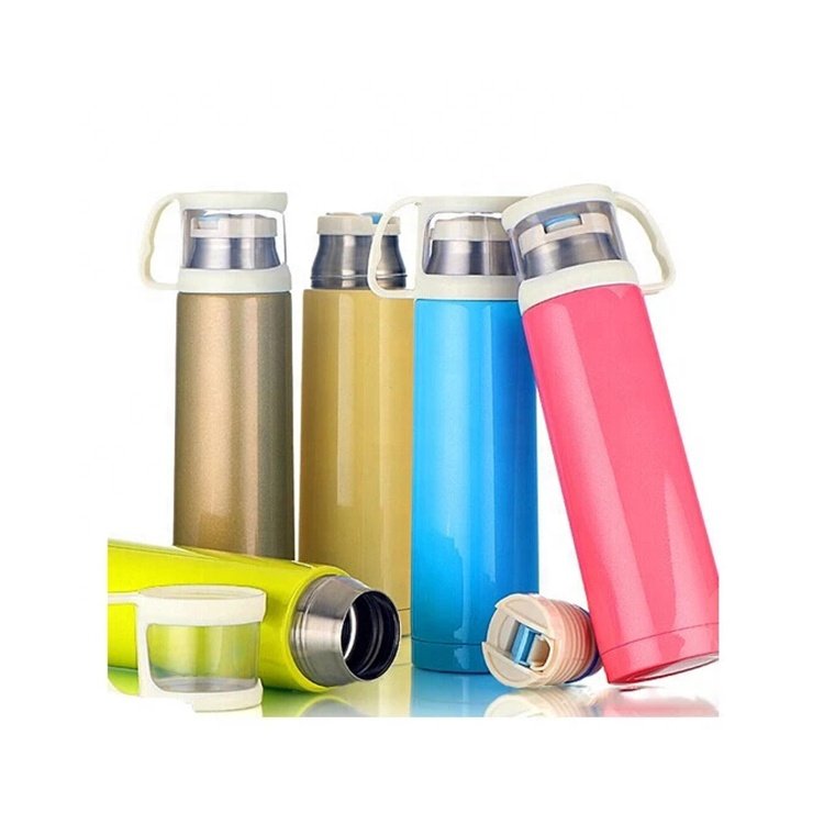FACTORY PRICE 500ml custom logo reusable thermos double wall stainless steel insulated vacuum flask water bottle with cup lid