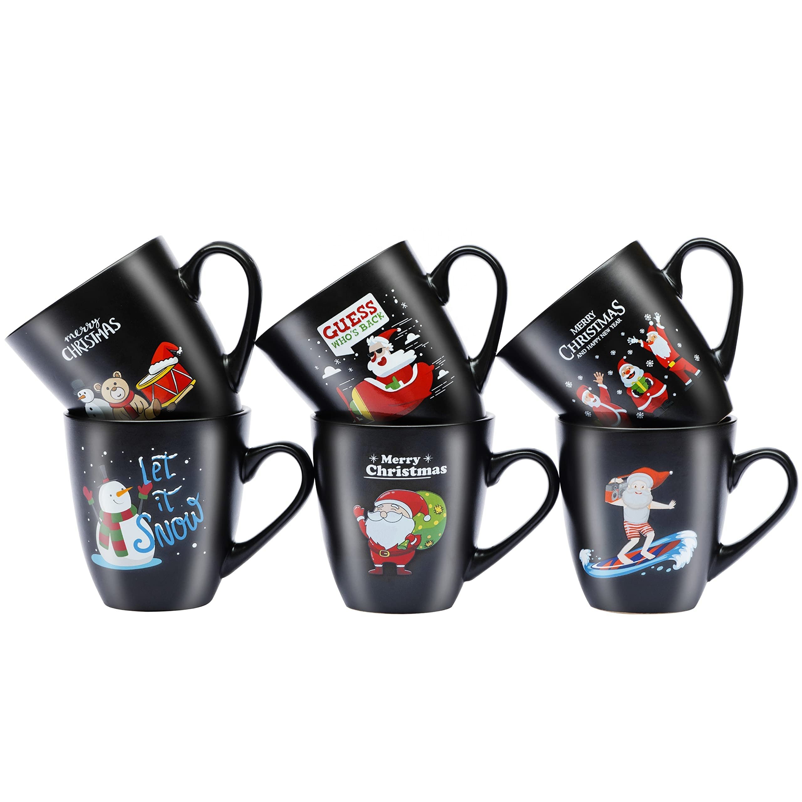 Best Ceramic Christmas Mug 16 Oz Ceramic Christmas theme Coffee Mug For Christmas Gift Set of 6