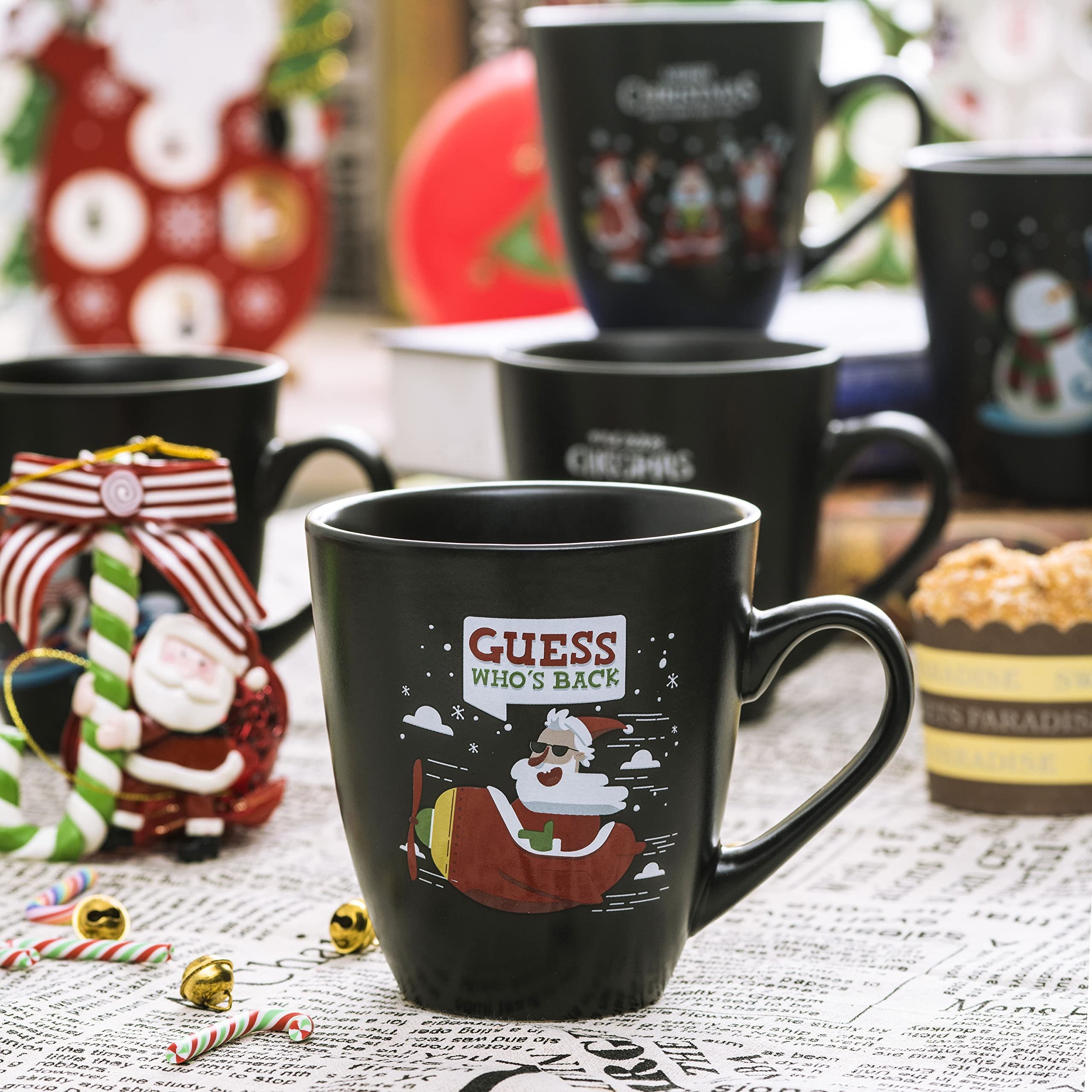 Best Ceramic Christmas Mug 16 Oz Ceramic Christmas theme Coffee Mug For Christmas Gift Set of 6