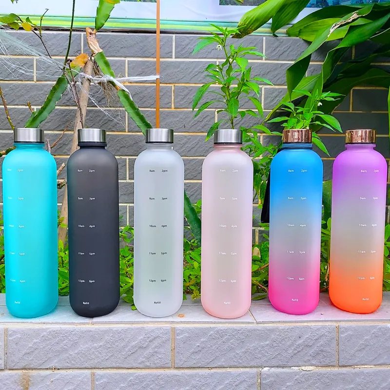 32oz 1L RTS Time Marker Leak Proof Tritan Motivational Bicycle Product Tritan Sport Frosted Plastic Water Bottle BPA Free