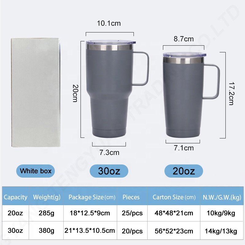 TY Custom logo 30oz stainless steel tumbler with handle Double wall vacuum insulated Travel Mug with Slider Lid and straw
