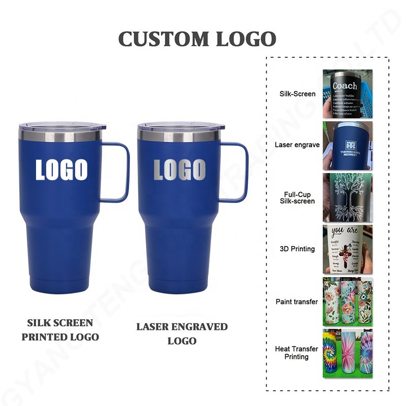 TY Custom logo 30oz stainless steel tumbler with handle Double wall vacuum insulated Travel Mug with Slider Lid and straw