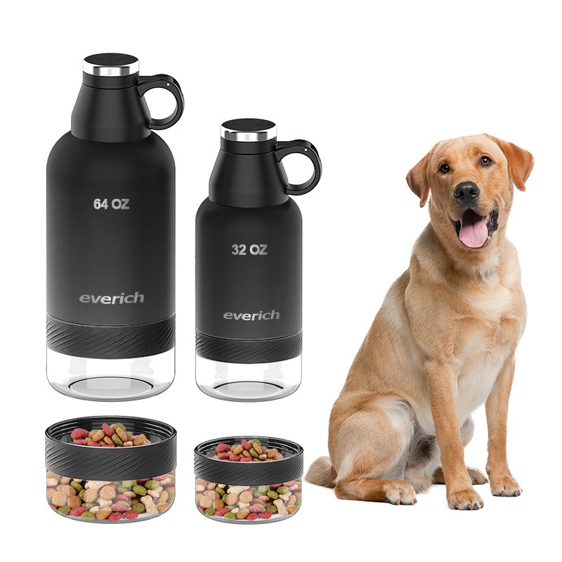 Everich Hot Selling pet dog drinking 3 in 1 Dogs Feeder 14oz Outdoor Pet Insulated Water Bottles with Food Containers