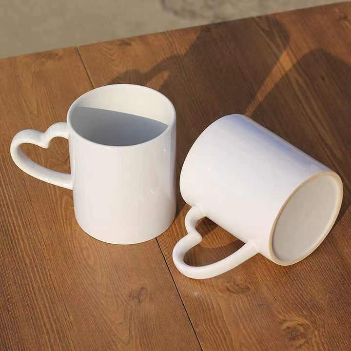Coffee Mug Mug Heart Handle Sublimation Coated Cup Thermal Transfer Blank Ceramic Color Box Mugs American Style HANDGRIP 0.38kg