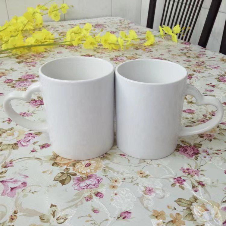 Coffee Mug Mug Heart Handle Sublimation Coated Cup Thermal Transfer Blank Ceramic Color Box Mugs American Style HANDGRIP 0.38kg
