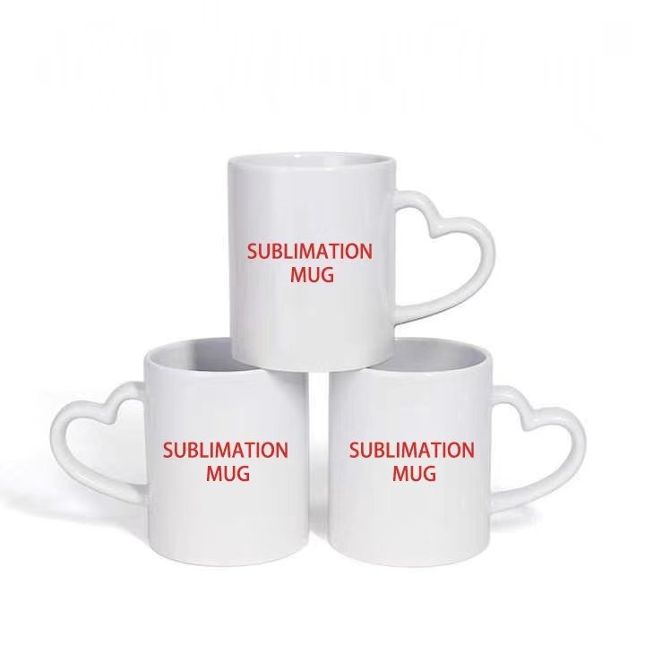 Coffee Mug Mug Heart Handle Sublimation Coated Cup Thermal Transfer Blank Ceramic Color Box Mugs American Style HANDGRIP 0.38kg