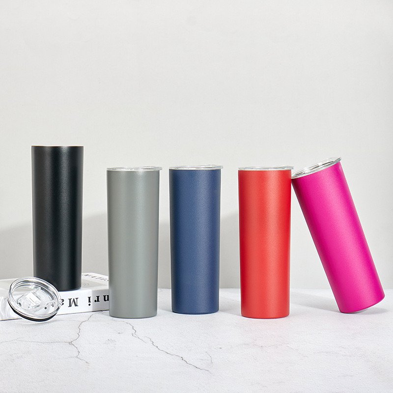 Double wall powder coated tumbler 20oz insulated Tumbler with straw vacuum bottle beer mug cups in bulk