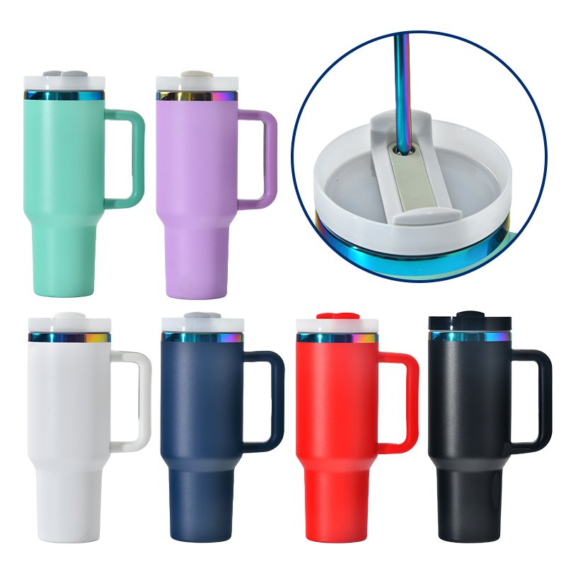 USA WAREHOUSE Double Walled Stainless Steel Travel Mug 40oz Tumbler With Handle Sublimation Blanks Cup Tumbler