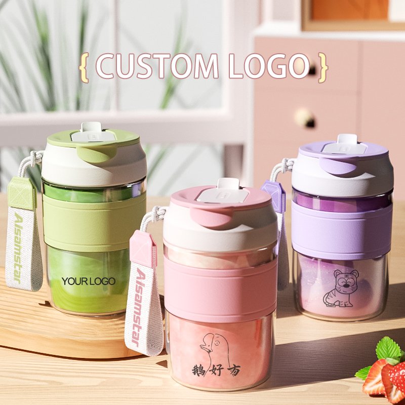 Aisamstar Popular Style 350ml Small and Portable Coffee Cups Customized Logo Glass Reusable Coffee Mug