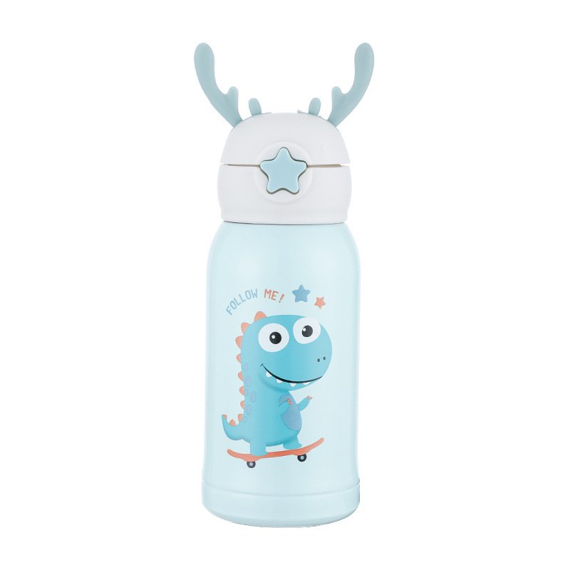 Kawaii 17oz children leakproof deer antler double wall vacuum thermos cup stainless steel insulated school kids water bottle