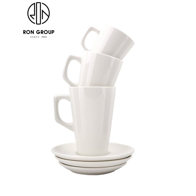 Wholesale Cheap Restaurant Porcelain Reusable Tall Cup Tea Milk Matte Black Color Ceramic Custom Coffee Mug with Spoon and Plate