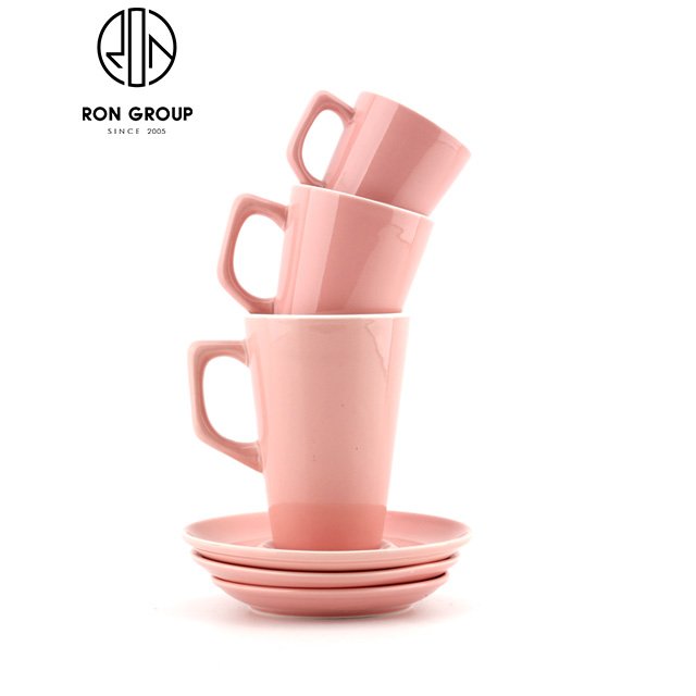 Wholesale Cheap Restaurant Porcelain Reusable Tall Cup Tea Milk Matte Black Color Ceramic Custom Coffee Mug with Spoon and Plate
