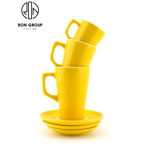 Wholesale Cheap Restaurant Porcelain Reusable Tall Cup Tea Milk Matte Black Color Ceramic Custom Coffee Mug with Spoon and Plate