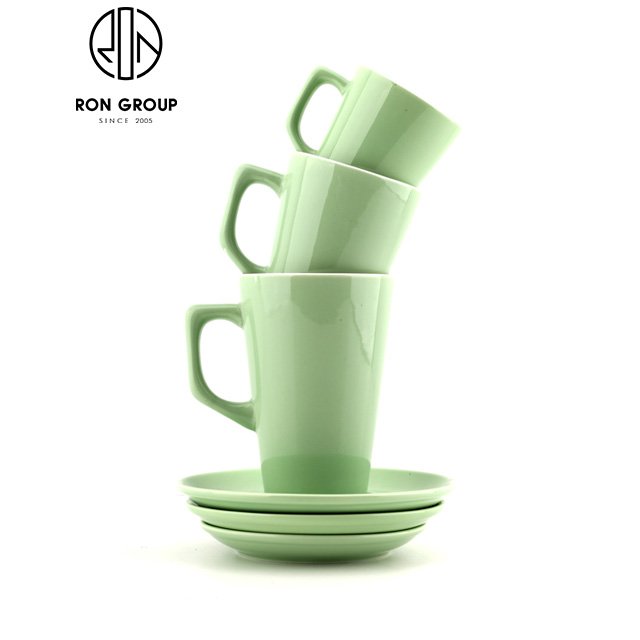 Wholesale Cheap Restaurant Porcelain Reusable Tall Cup Tea Milk Matte Black Color Ceramic Custom Coffee Mug with Spoon and Plate