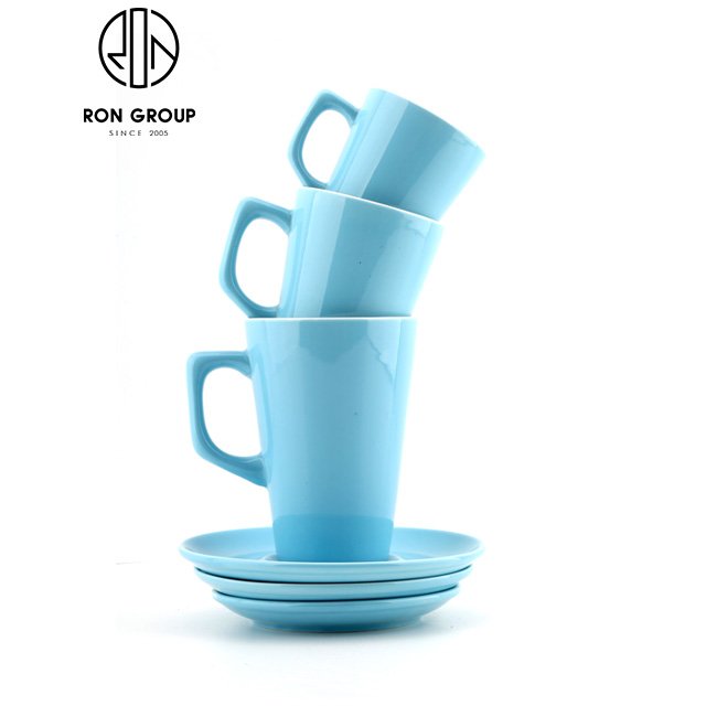 Wholesale Cheap Restaurant Porcelain Reusable Tall Cup Tea Milk Matte Black Color Ceramic Custom Coffee Mug with Spoon and Plate