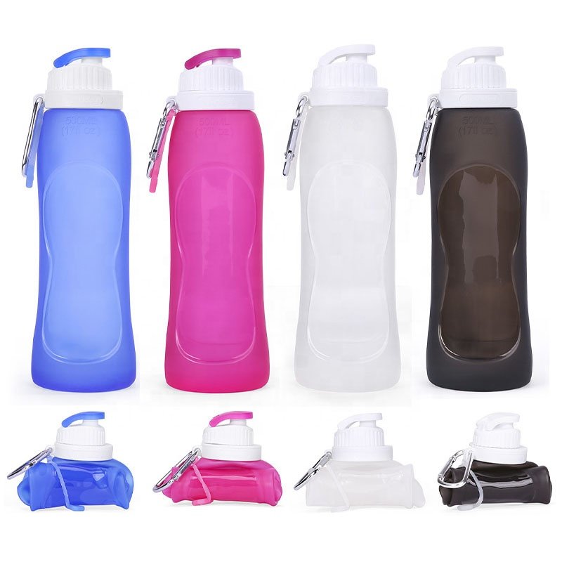 500ml Collapsible Free Drinking Water Bottle with Motivational Time Marker BPA Free for Fitness Gym and Outdoor Sports