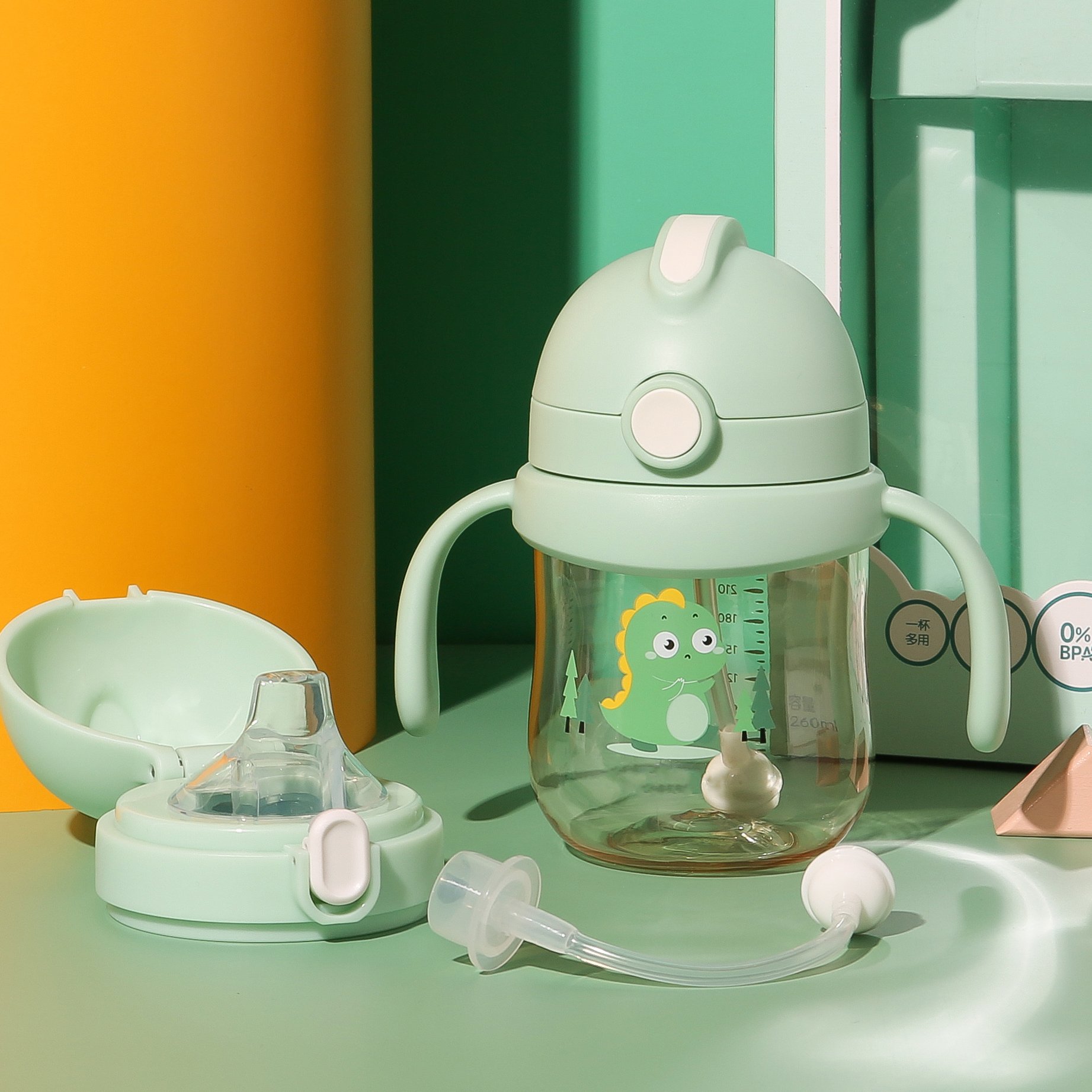 OEM Baby and Kids Drinking Products Plastic PPSU Baby Drinking Water Bottle Sublimation Sippy Cup With 2 Lids