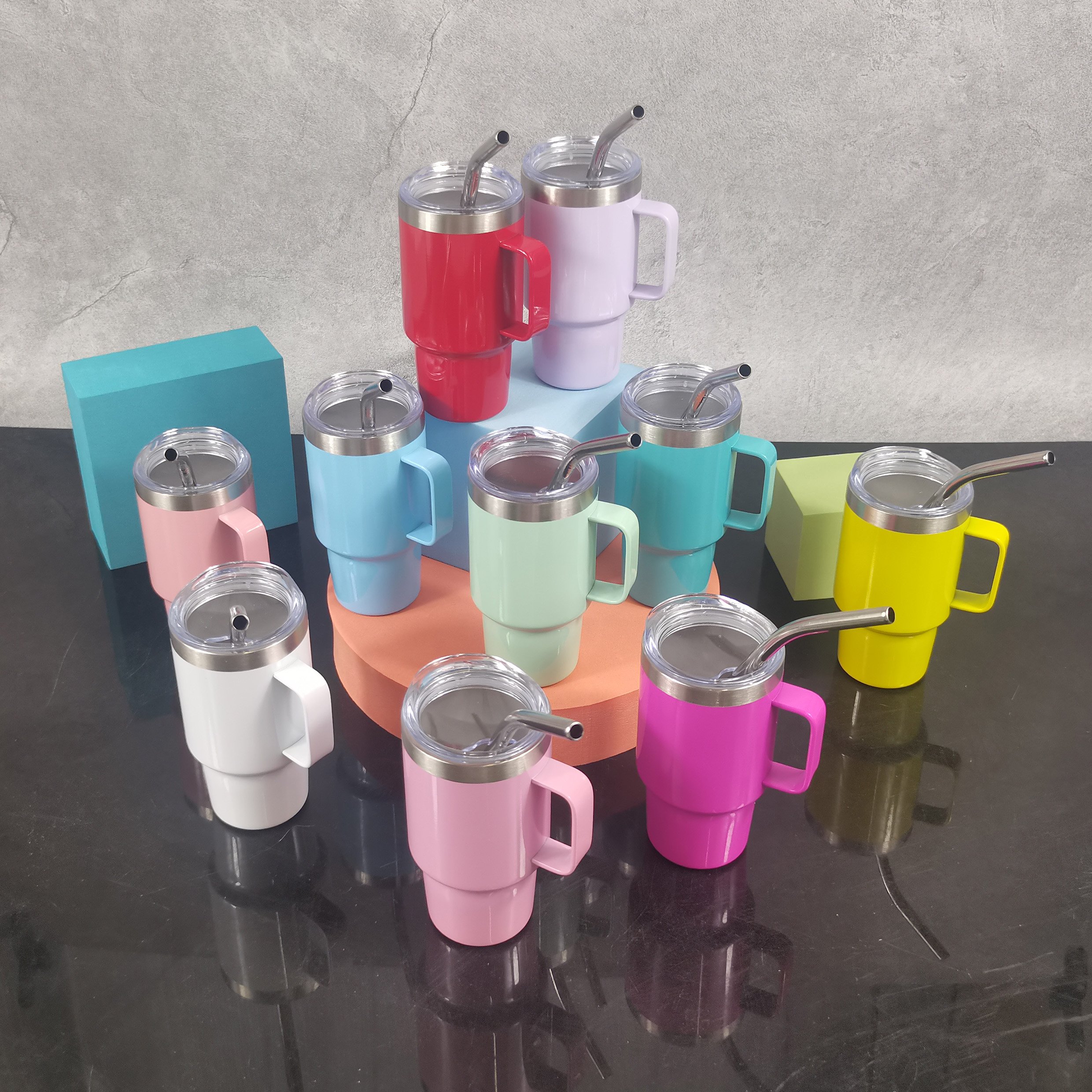 stainless steel 3oz marcaron colored tumbler 3oz blank sublimation double wall vacuum insulated handle mug with lid and straw