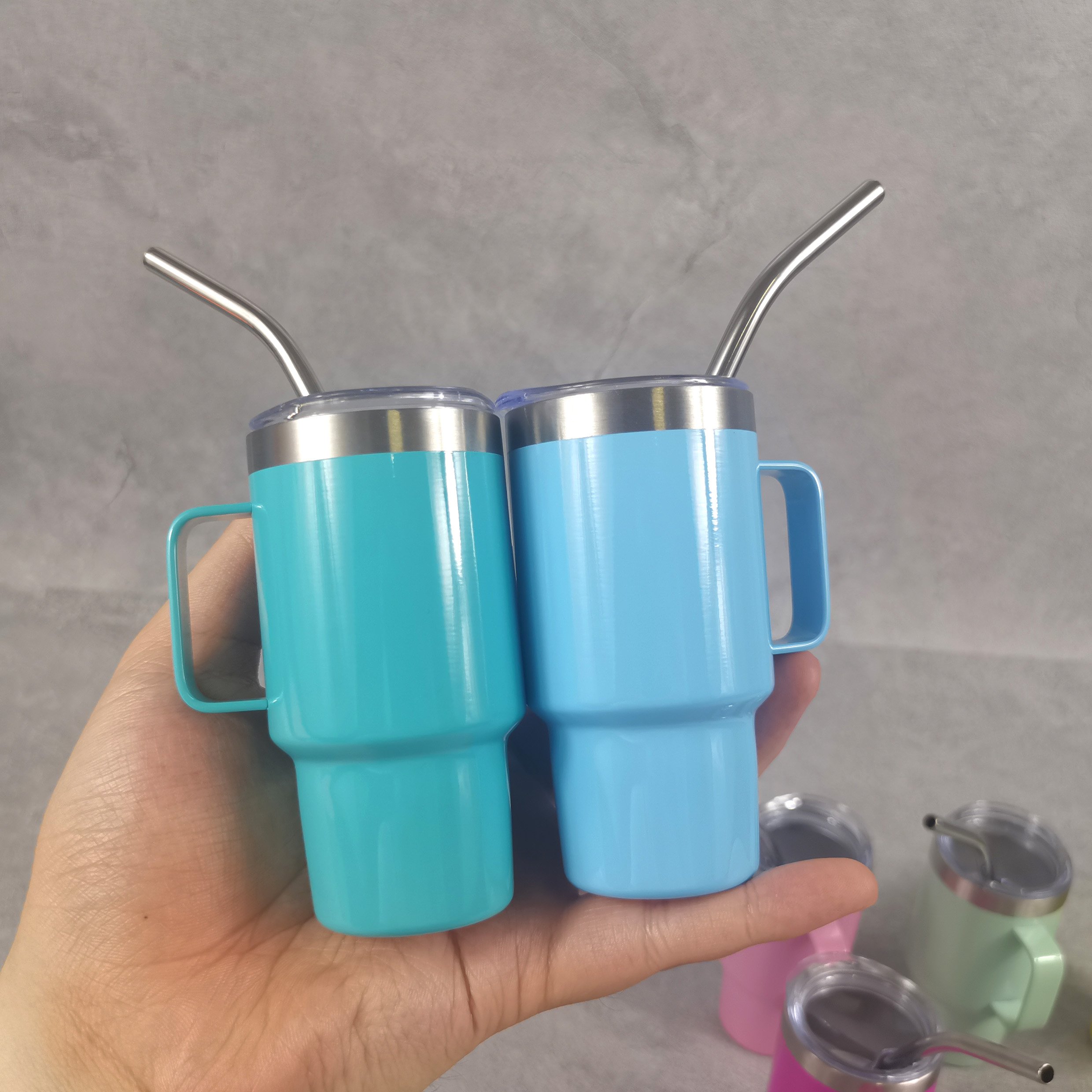 stainless steel 3oz marcaron colored tumbler 3oz blank sublimation double wall vacuum insulated handle mug with lid and straw