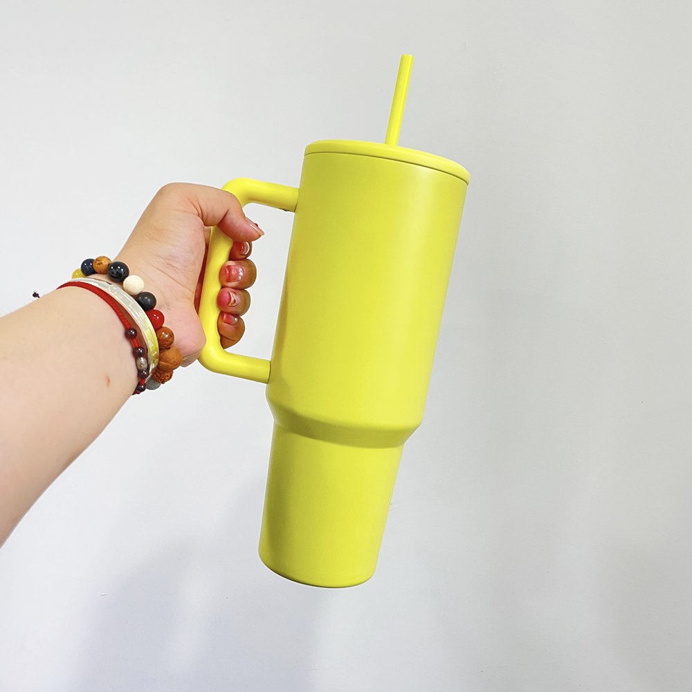 25PACK blank sublimation H3.0 40oz bright matte colored Vacuum Insulated Travel Coffee Mug with flat lid and handle