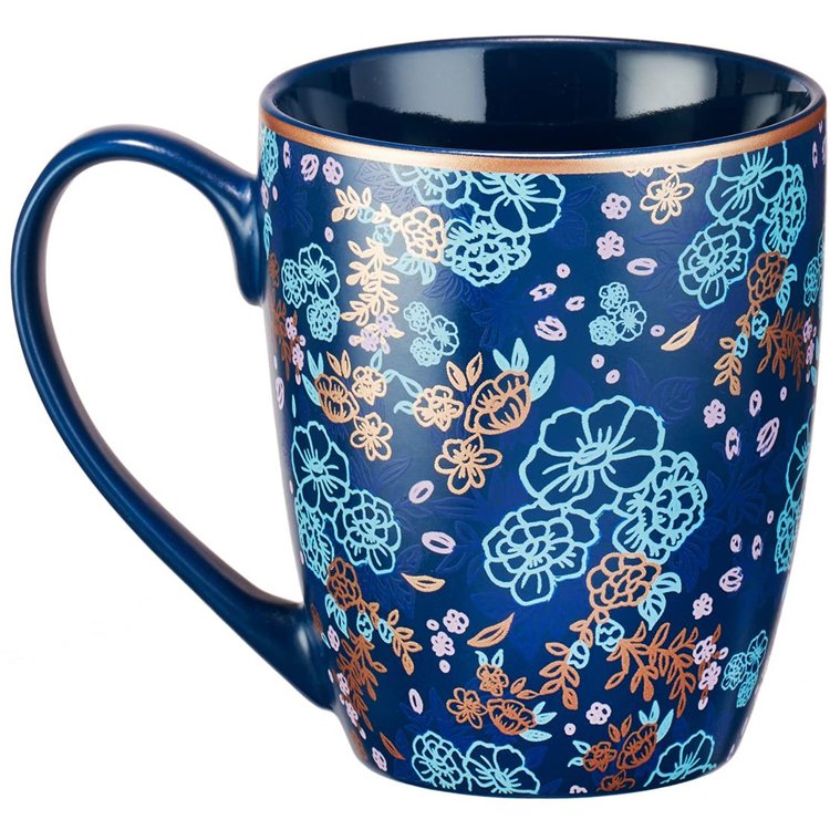 Blue Bible Verse Mug Floral Faith Ceramic Coffee Mug Porcelain Mug with Gold Trim & Psalm