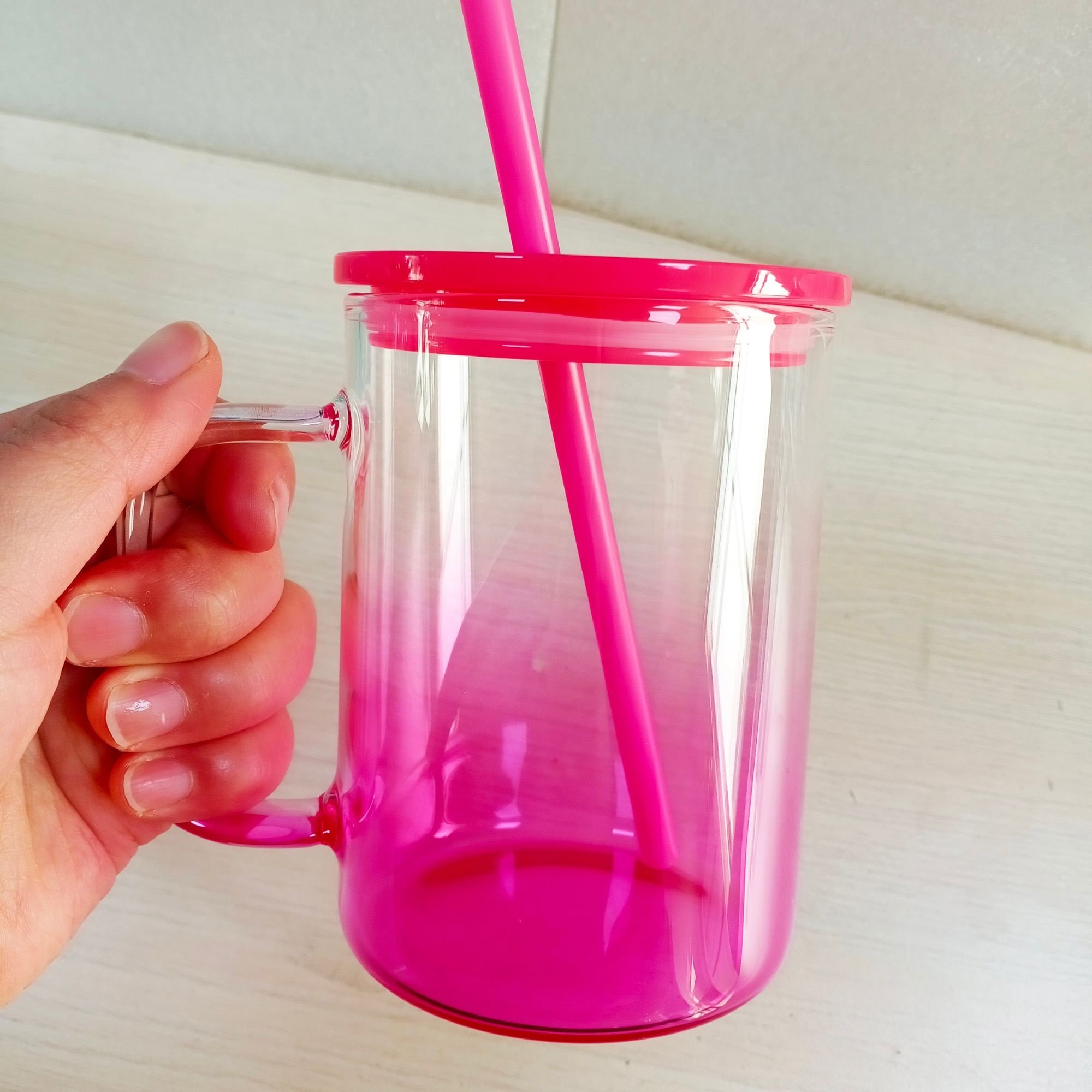 USA Warehouse 17oz Colorful Blank Sublimation Clear Ombre Jelly Glass Hot Chocolate Coffee Camper Color Mug With Plastic PP Lid
