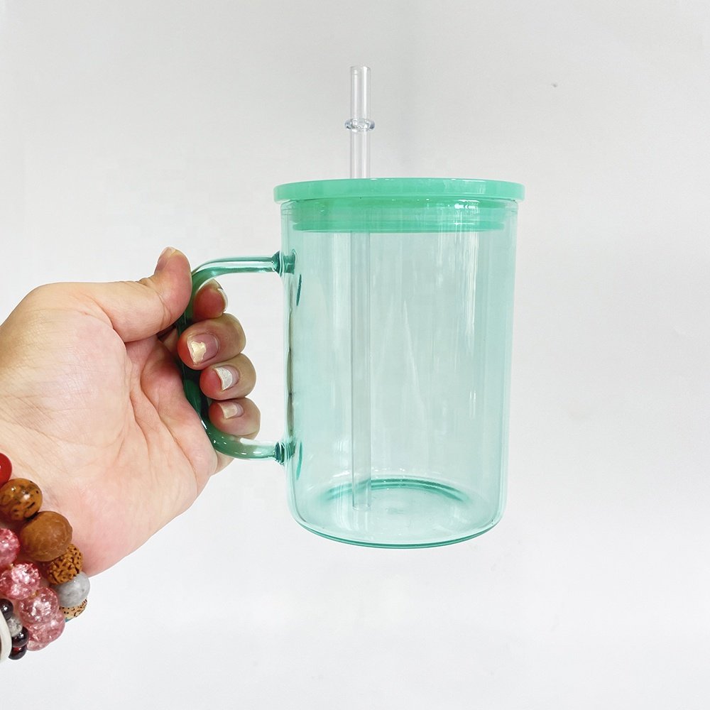 USA Warehouse 17oz Colorful Blank Sublimation Clear Ombre Jelly Glass Hot Chocolate Coffee Camper Color Mug With Plastic PP Lid