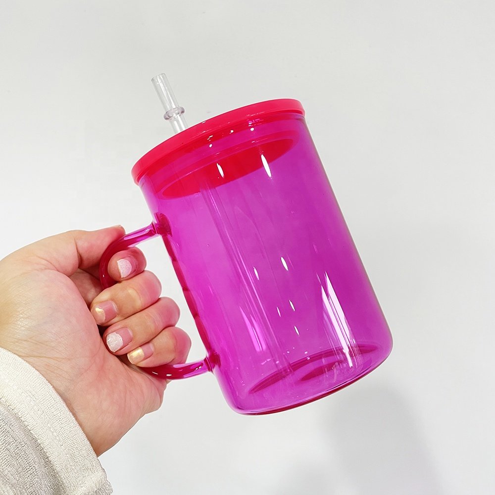 USA Warehouse 17oz Colorful Blank Sublimation Clear Ombre Jelly Glass Hot Chocolate Coffee Camper Color Mug With Plastic PP Lid