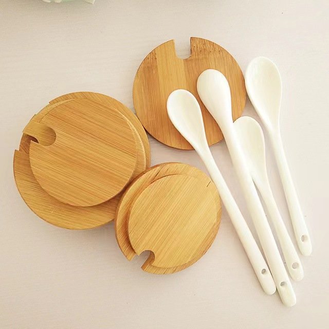 Ceramic Cup Lid Spoon Mugs Set with Dustproof Wood and Bamboo Lids Soup Porcelain Glass Coffee Mugs American Style HANDGRIP
