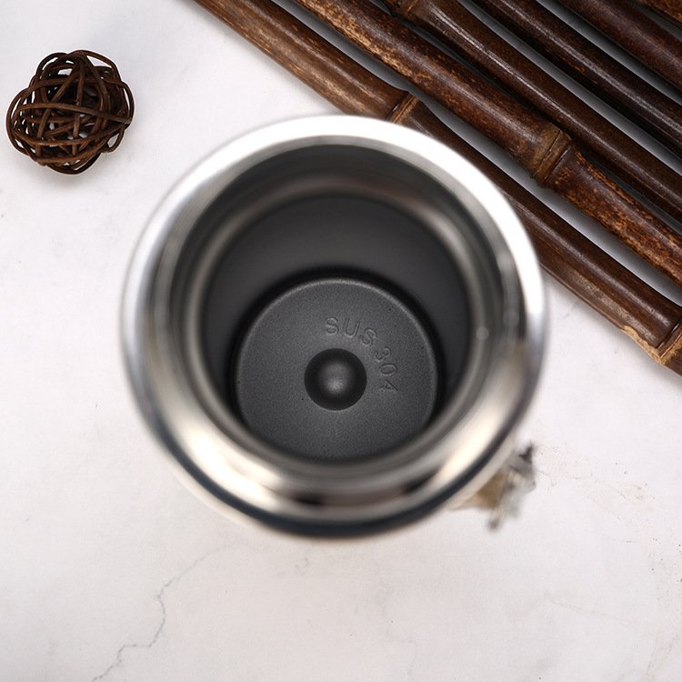 2024 New Products Outdoor Travel Flask 450ml Stainless Steel Insulated Vacuum Bullet Shape Bamboo Shell Water Bottle