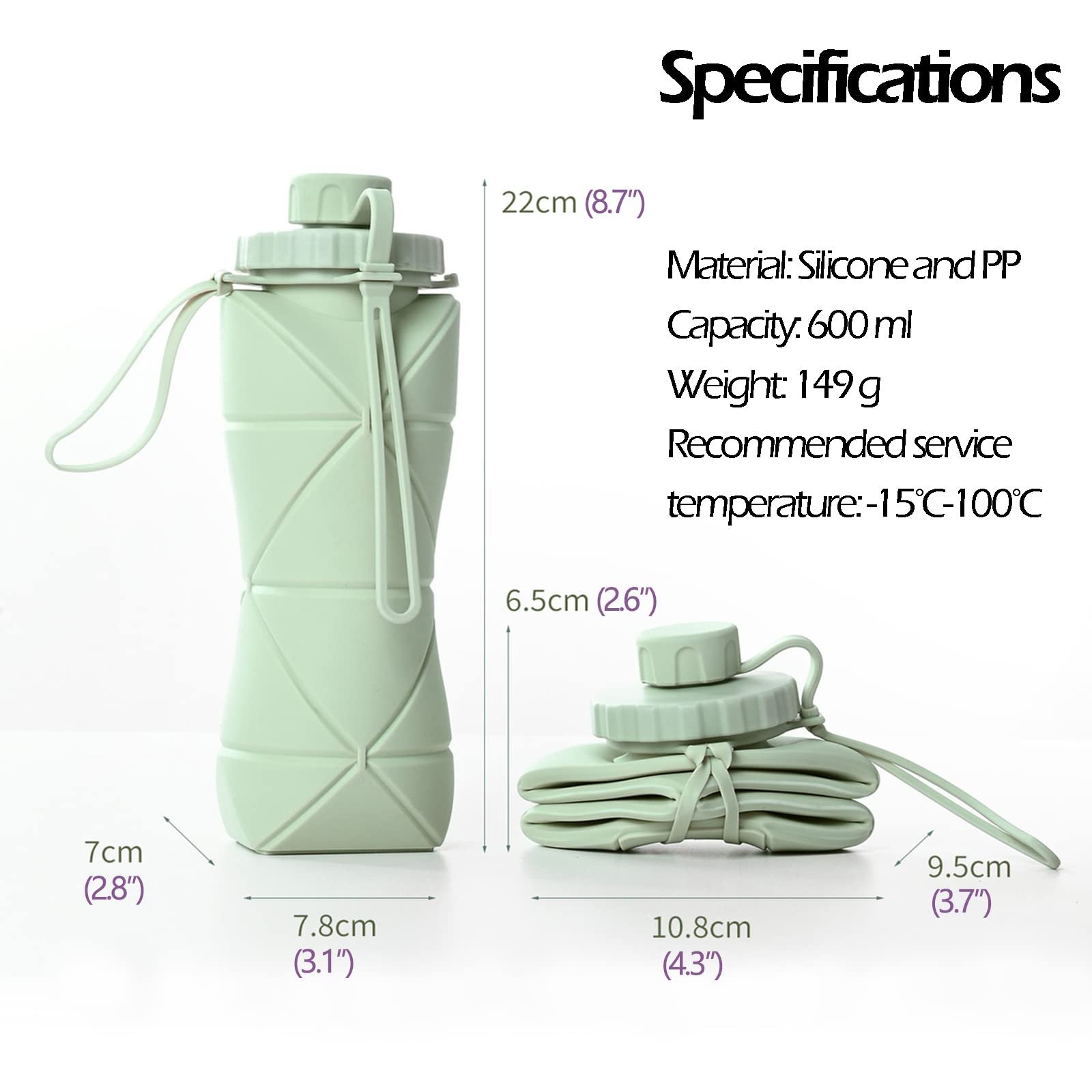 BPA Free Collapsible 600ml Water Bottle Silicone Foldable Water Bottles For Travel Easy-To-Carry Design And Compact Size