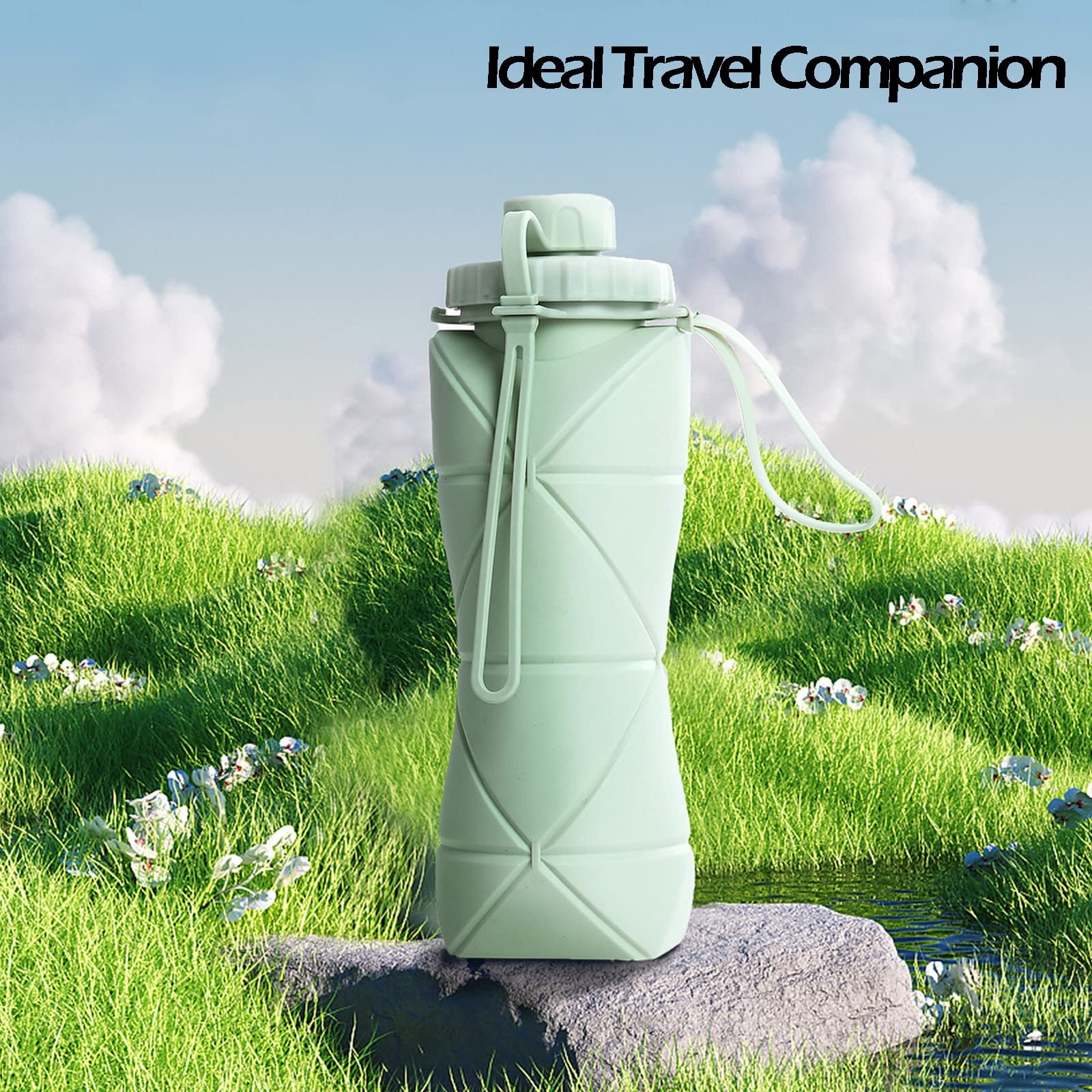 BPA Free Collapsible 600ml Water Bottle Silicone Foldable Water Bottles For Travel Easy-To-Carry Design And Compact Size