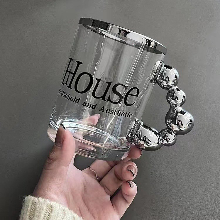 2023 Newest Design Office Coffee Glass Mug Water Milk Juice Glass Cup Set With Golden Handle