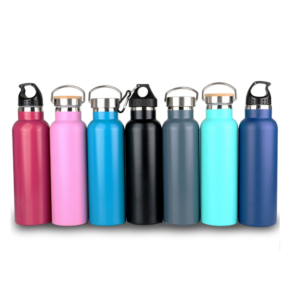 Wholes Wood Grain Hydro Stainless Steel Water Bottle with Bamboo Lid Outdoor Wide Mouth Sport Thermos Vacuum Flask