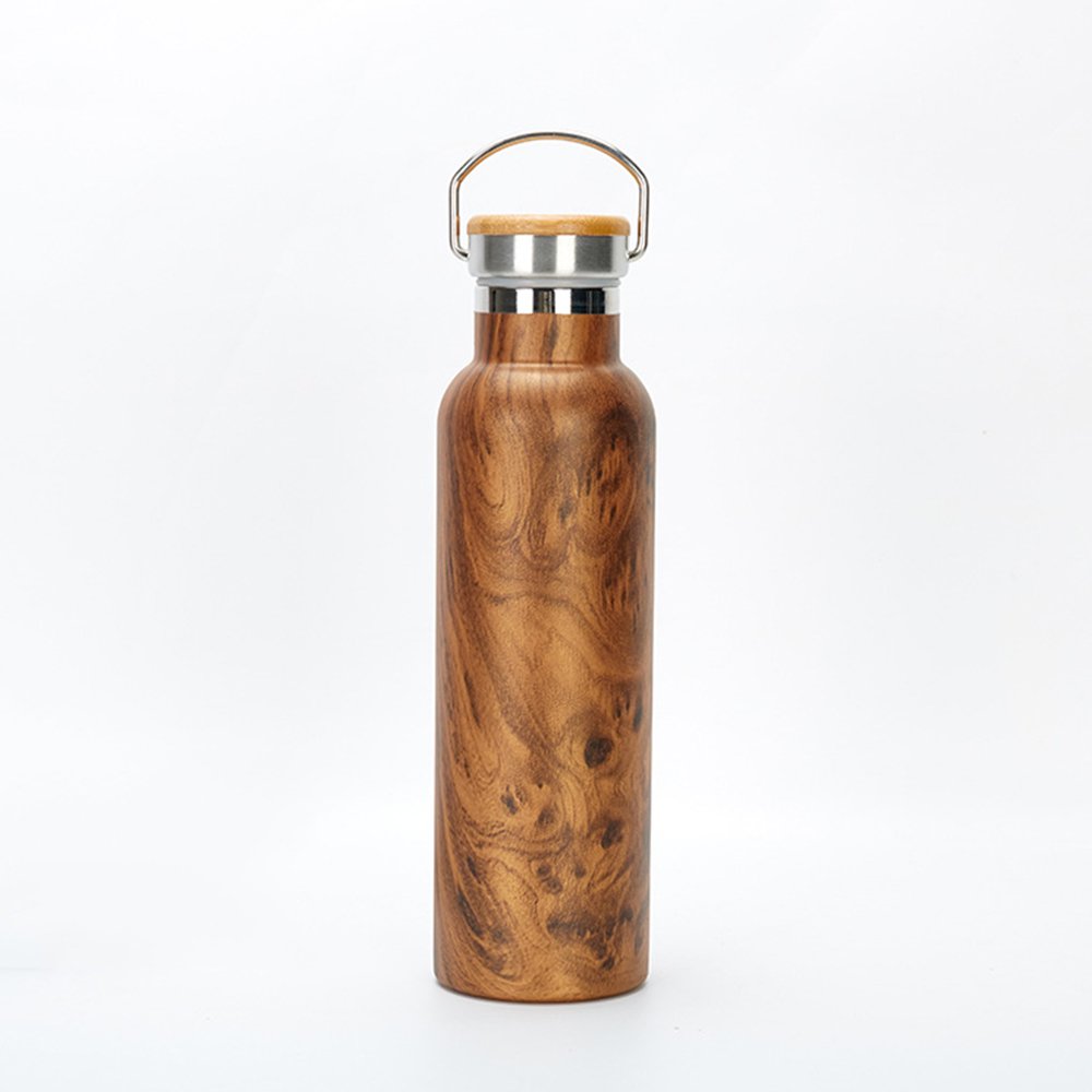 Wholes Wood Grain Hydro Stainless Steel Water Bottle with Bamboo Lid Outdoor Wide Mouth Sport Thermos Vacuum Flask