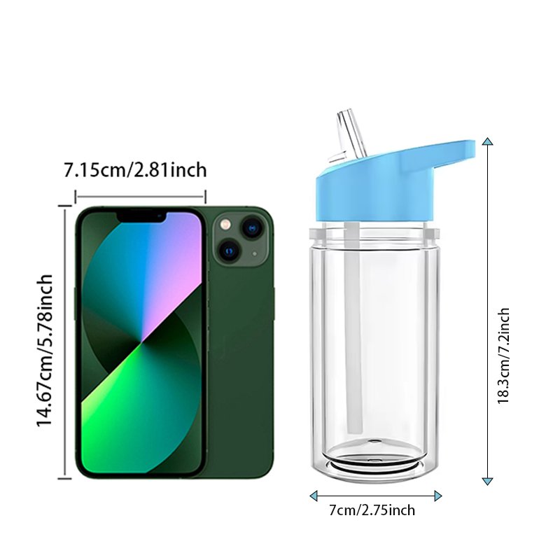 BPA Free 300ml 10oz Pre Drilled Clear Double Wall Plastic Kids Water Bottle Snow Globe Snowglobe Tumbler Cup with Flip Straw