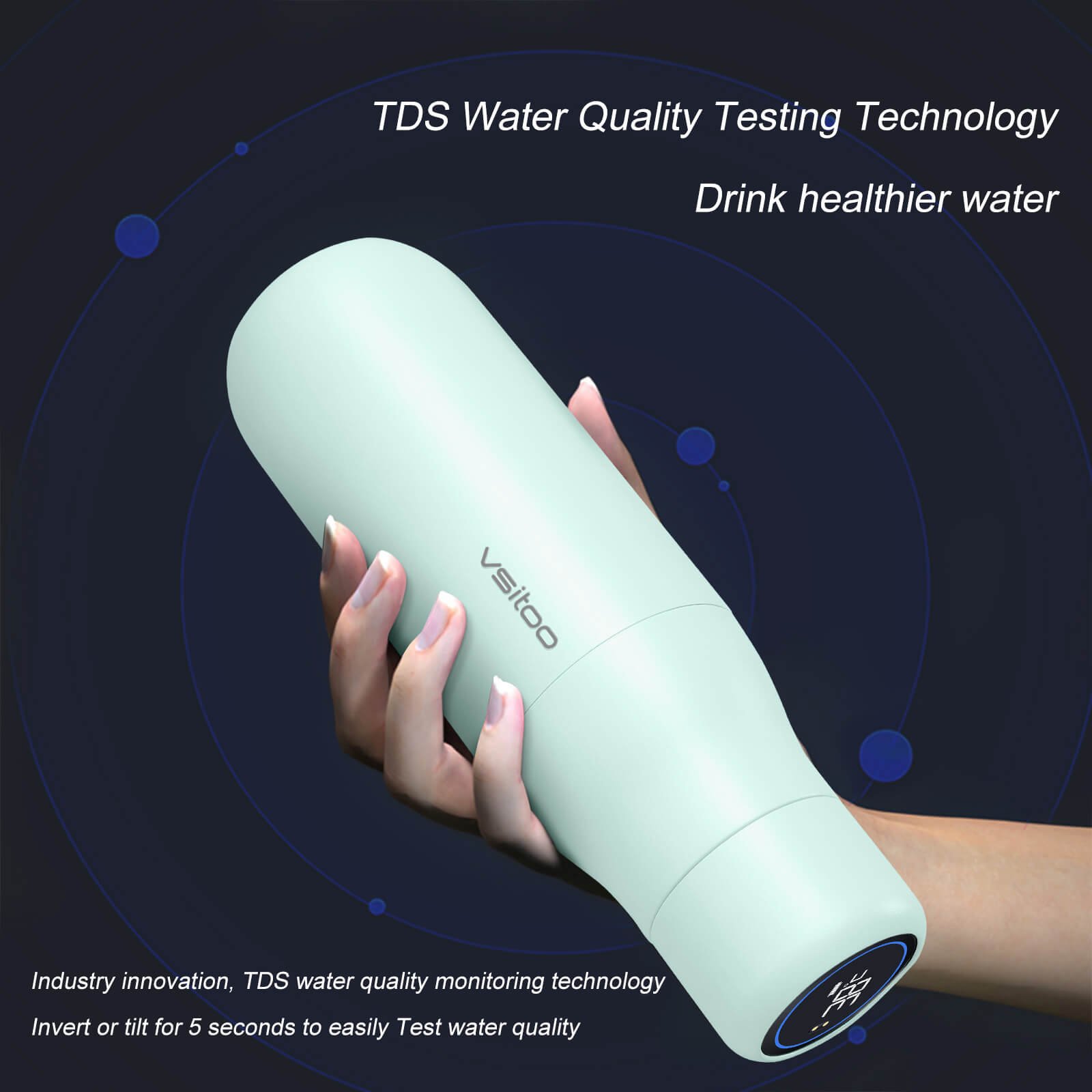 Customized smart vacuum flasks thermoses stainless steel water Bottle Magnetic Charger Water quality Test Temperature Display
