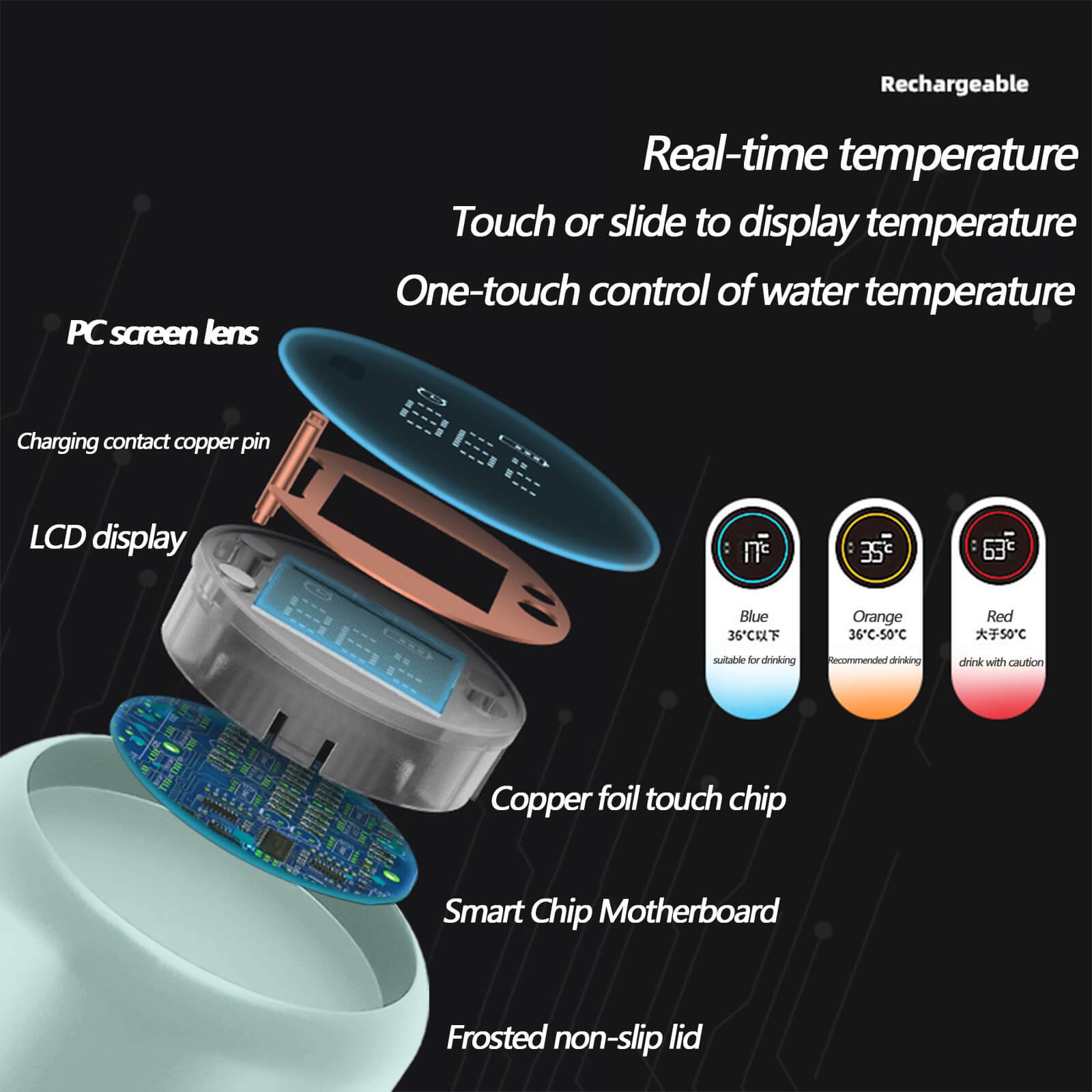 Customized smart vacuum flasks thermoses stainless steel water Bottle Magnetic Charger Water quality Test Temperature Display