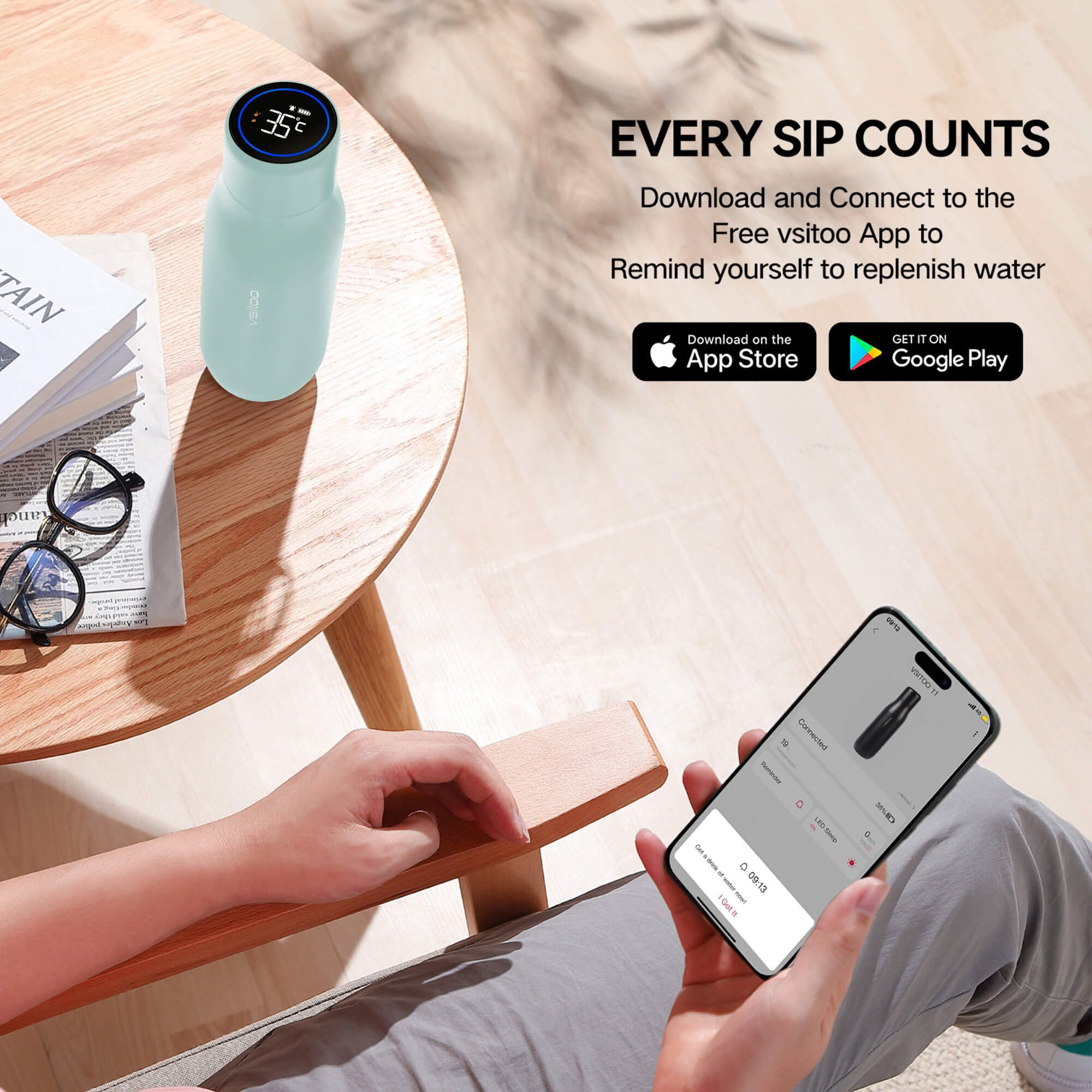 Customized smart vacuum flasks thermoses stainless steel water Bottle Magnetic Charger Water quality Test Temperature Display