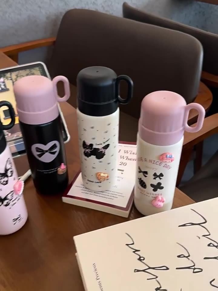 500ml Stainless Steel vacuum cup Kawaii Kids Vacuum Flask Water Bottle Tumbler Hot Drink Coffee Cup